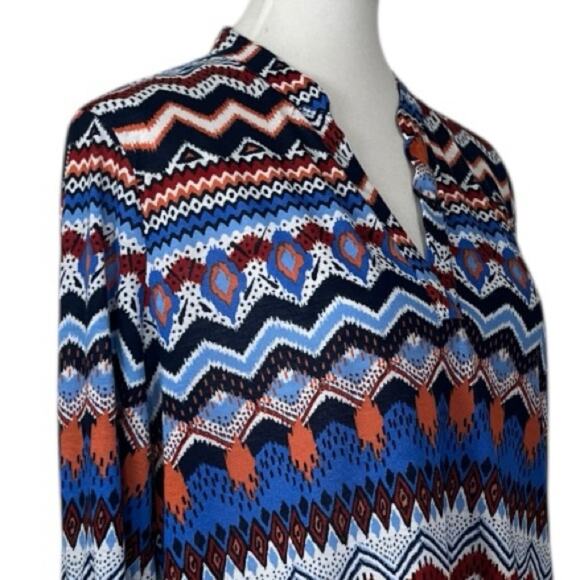 Absolutely Famous Popover Top Split Neck Tab Sleeves Blue Women’s Size Large - Picture 6 of 11